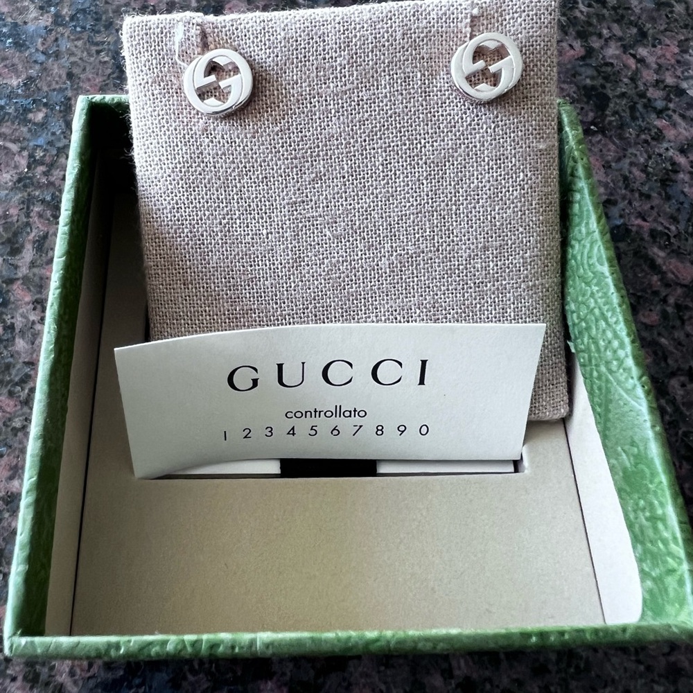 Gucci Cream Logo Stud Earrings
